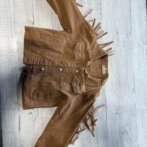 Peach Love California Tan Fringe Jean Jacket